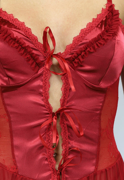 NEW0702 Satijnen Rode Slipdress met Ruches