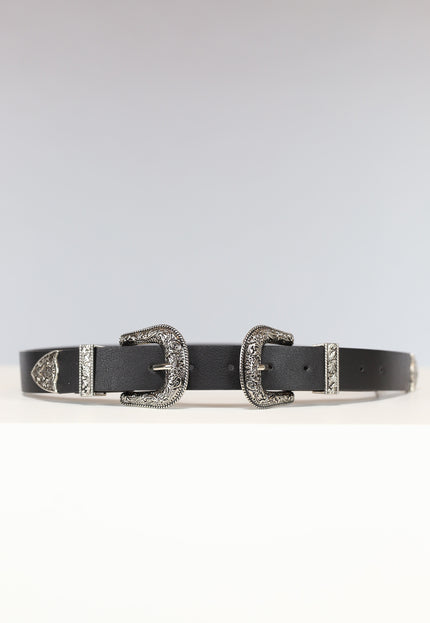 NEW0702 Zwarte Riem met Dubbele Gesp