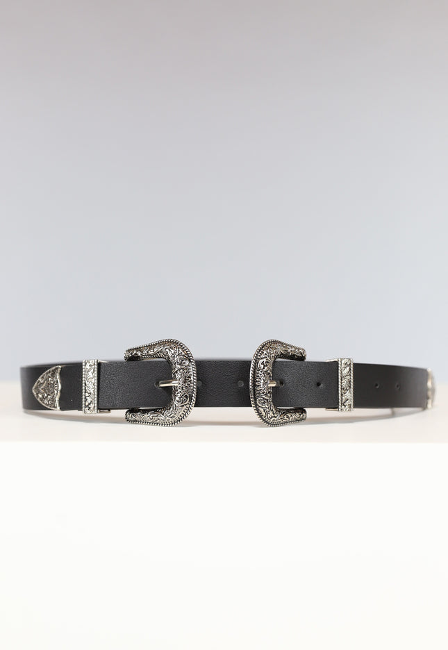 NEW0702 Zwarte Riem met Dubbele Gesp