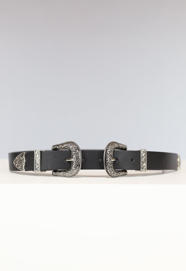 NEW0702 Zwarte Riem met Dubbele Gesp