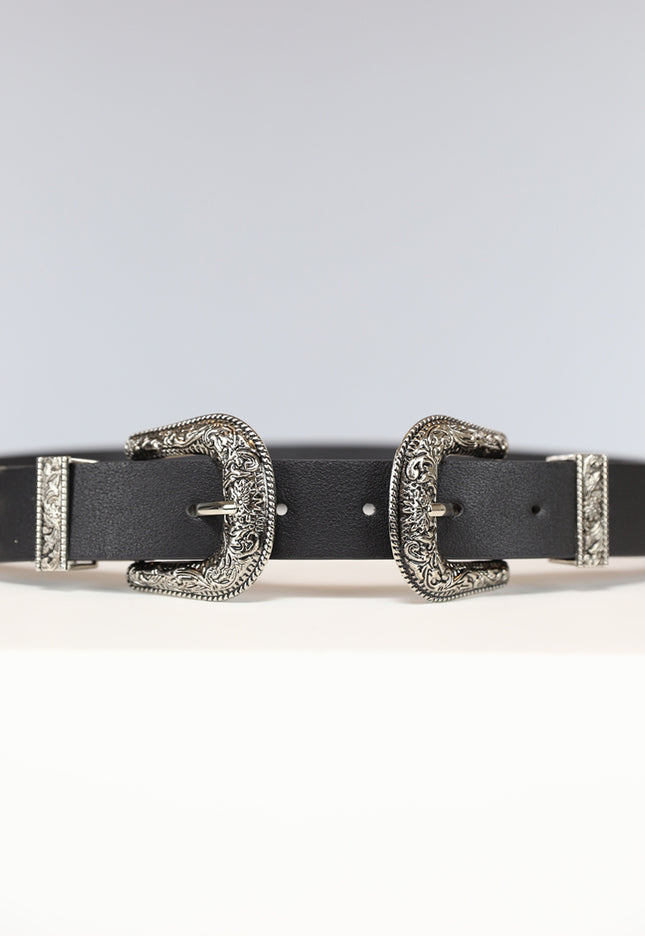 NEW0702 Zwarte Riem met Dubbele Gesp