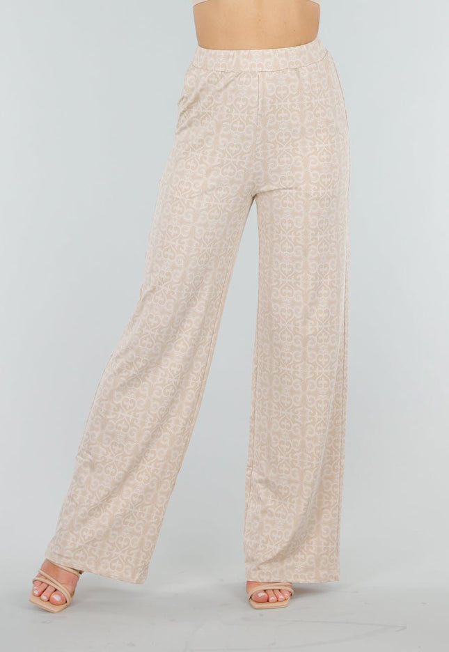 NEW070525 Beige Stretch Barokprint Broek