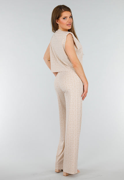 NEW070525 Beige Stretch Top met Schoudervulling