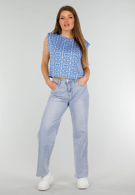 NEW070525 Blauwe Mouwloze Stretch Top