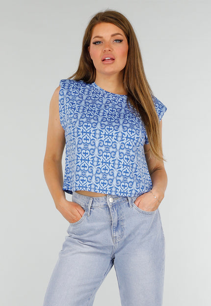 NEW070525 Blauwe Mouwloze Stretch Top