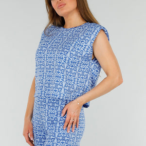 NEW070525 Blauwe Mouwloze Stretch Top