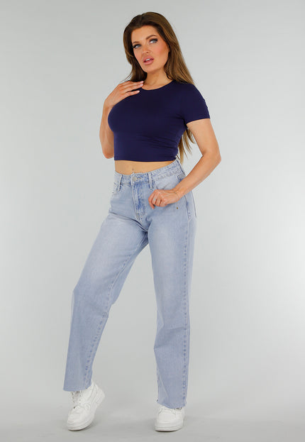 NEW070525 Donkerblauwe Cropped Top met Stretch