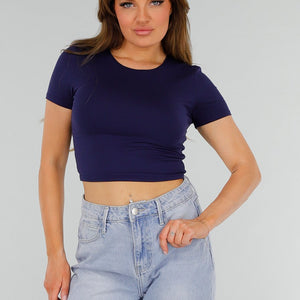 NEW070525 Donkerblauwe Cropped Top met Stretch