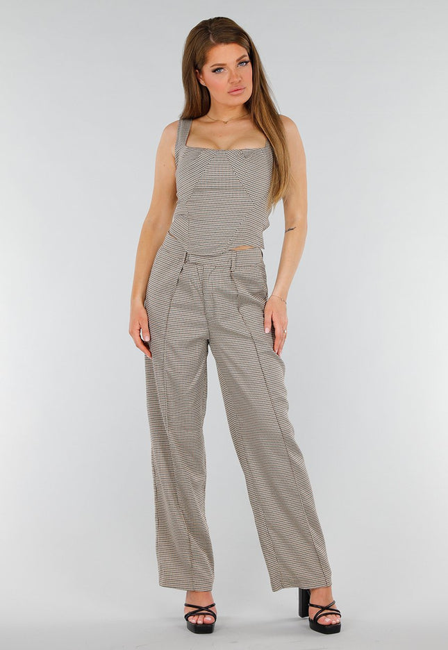 NEW070525 Geruite Stretch Set met Korsettop en Broek