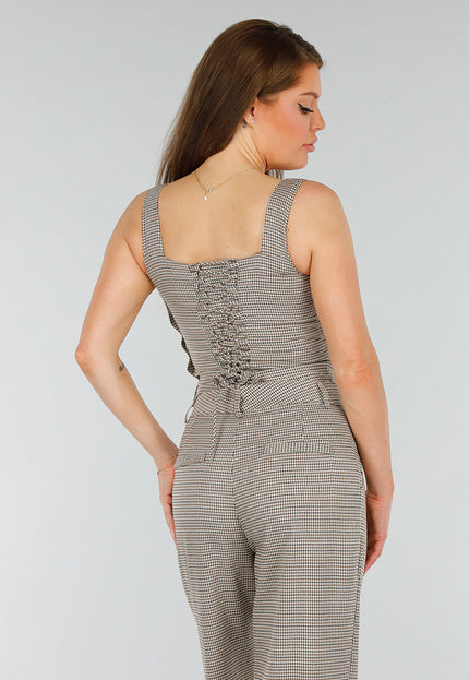 NEW070525 Geruite Stretch Set met Korsettop en Broek
