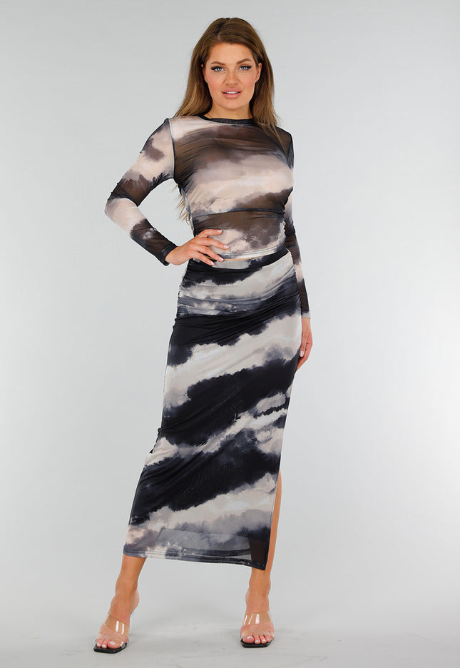 NEW070525 Lange Mouwen Tie Dye Mesh Stretch Top