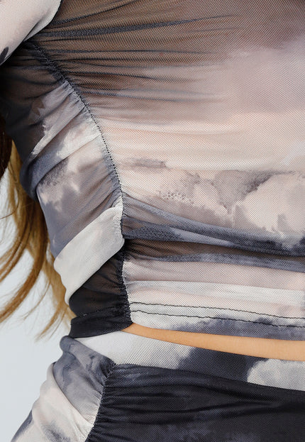 NEW070525 Lange Mouwen Tie Dye Mesh Stretch Top