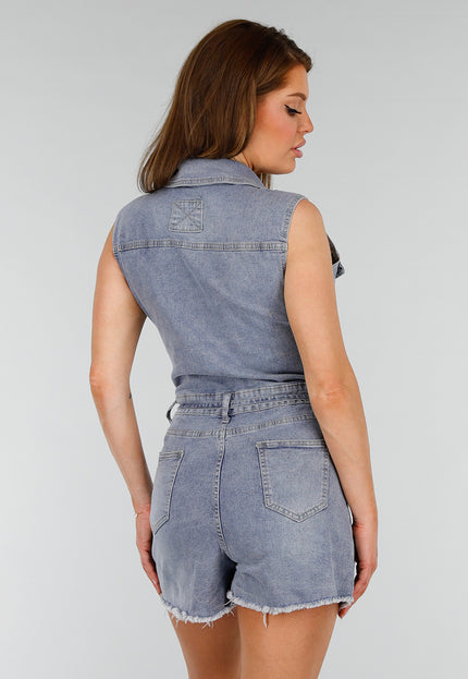 NEW070525 Mouwloze Blauwe Denim Stretch Playsuit