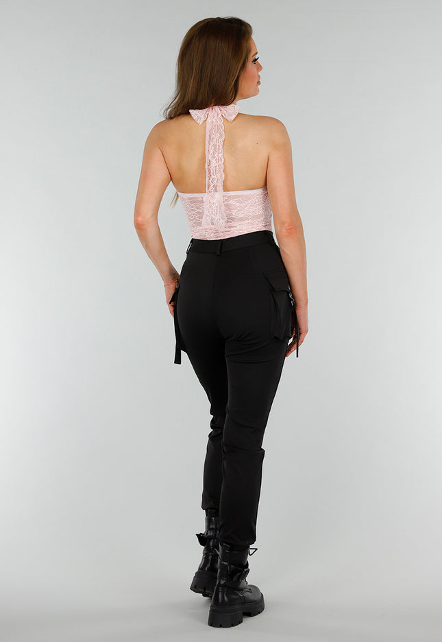 NEW070525 Roze Kanten Stretch Haltertop