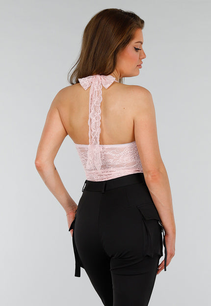 NEW070525 Roze Kanten Stretch Haltertop