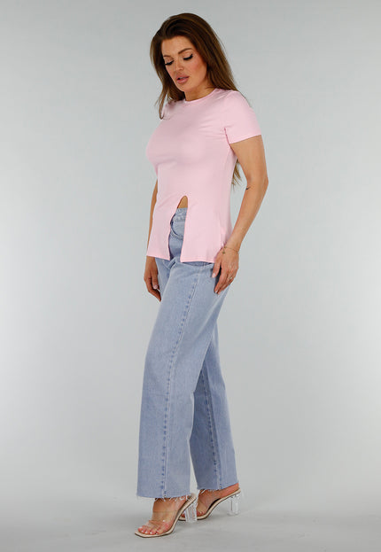 NEW070525 Roze Stretch Top met Split