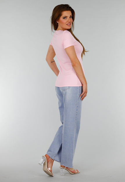 NEW070525 Roze Stretch Top met Split