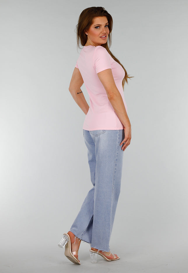 NEW070525 Roze Stretch Top met Split
