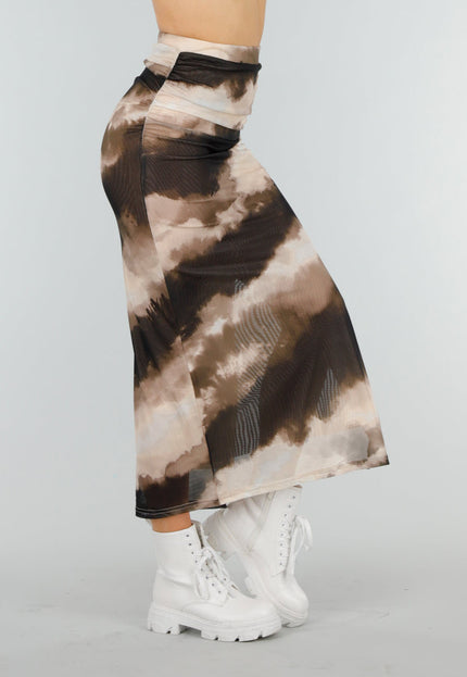 NEW070525 Tie Dye Mesh Rok met Bruin en Beige