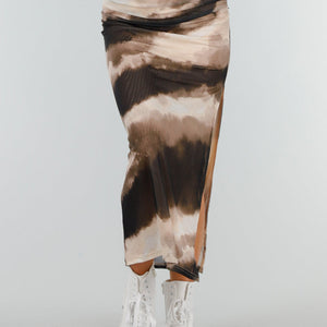 NEW070525 Tie Dye Mesh Rok met Bruin en Beige