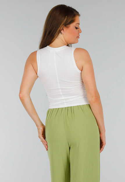 NEW070525 Witte Mouwloze Stretch Cropped Top