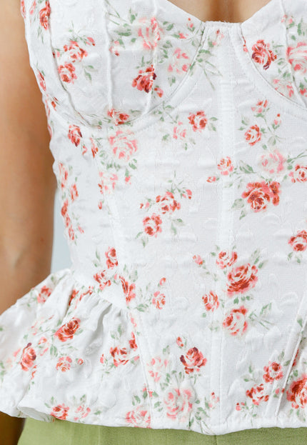 NEW070525 Witte Peplum Korset Top met Stretch