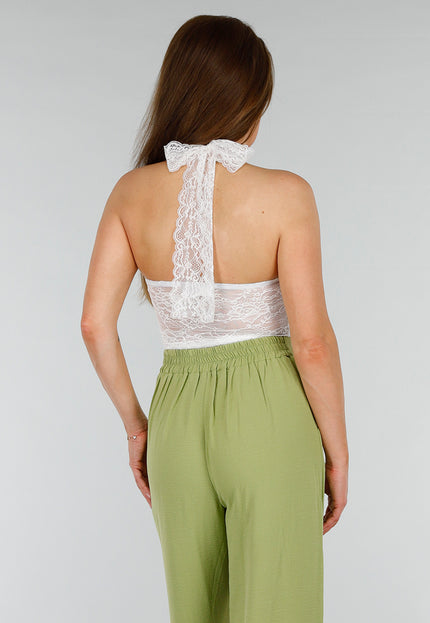 NEW070525 Witte Stretch Haltertop met Stretch