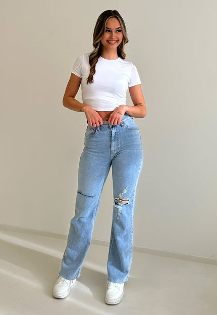 NEW070525 Witte Stretch Top met Ronde Hals