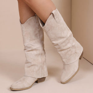 NEW071026 Beige Cowboylaarzen met Lage Hak