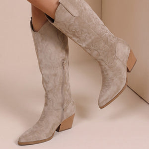 NEW071026 Beige Cowboylaarzen met Sierstiksels