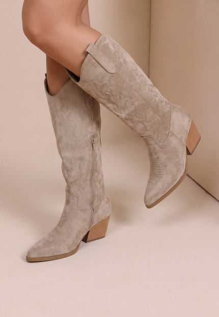 NEW071026 Beige Cowboylaarzen met Sierstiksels