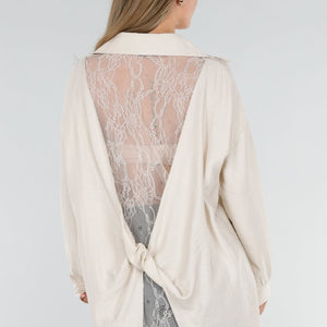 NEW071026 Beige Lange Blouse met Kanten Rug