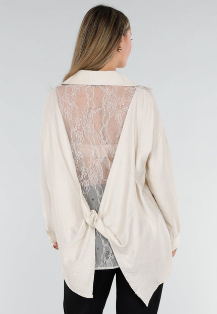 NEW071026 Beige Lange Blouse met Kanten Rug