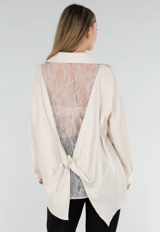 NEW071026 Beige Lange Blouse met Kanten Rug