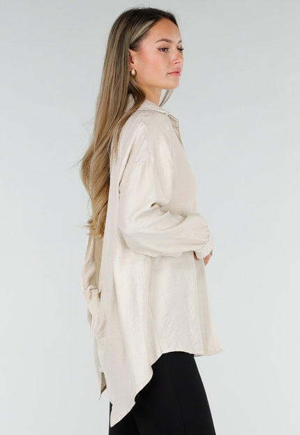 NEW071026 Beige Lange Blouse met Kanten Rug