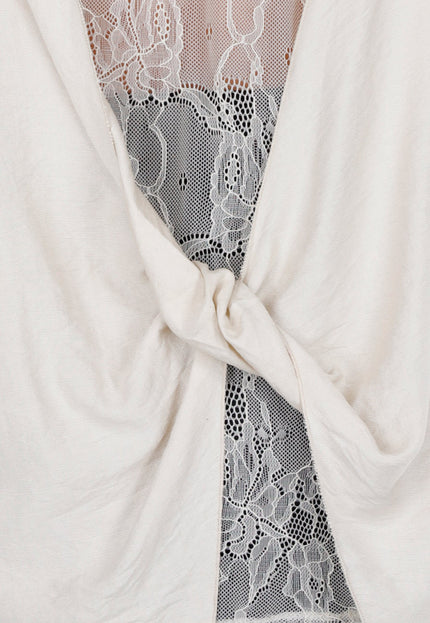 NEW071026 Beige Lange Blouse met Kanten Rug