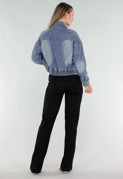 NEW071026 Blauw Denim Jasje met Hoge Kraag