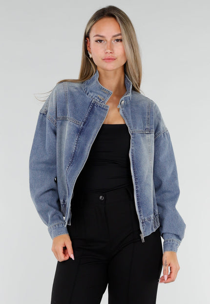 NEW071026 Blauw Denim Jasje met Hoge Kraag