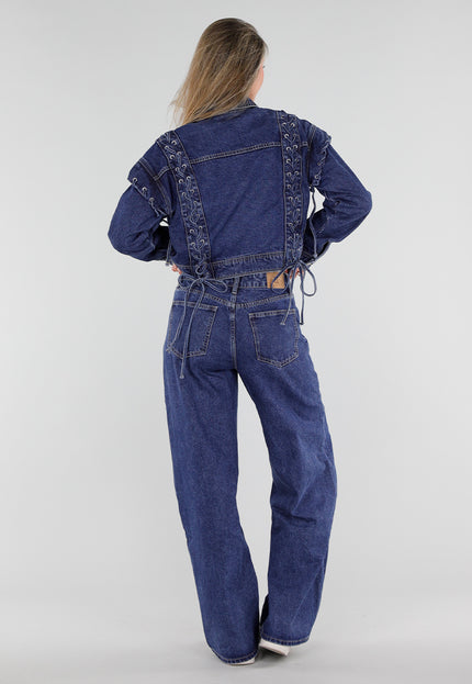 NEW071026 Blauw Denim Jasje met Veterdetails