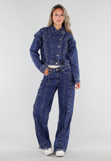 NEW071026 Blauw Denim Jasje met Veterdetails
