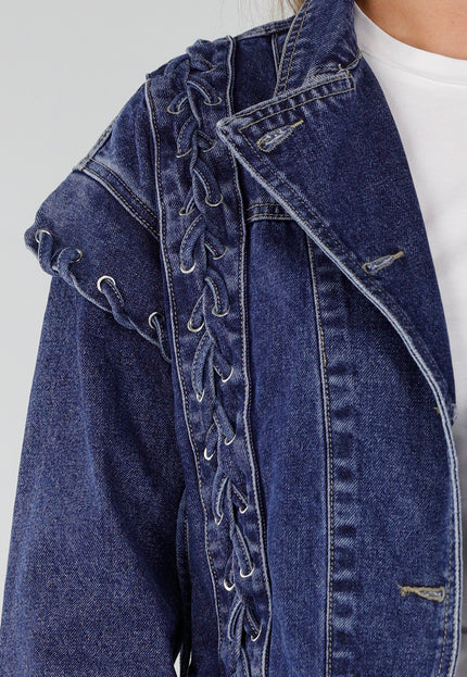NEW071026 Blauw Denim Jasje met Veterdetails