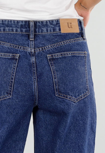 NEW071026 Blauwe Wide Leg Jeans met Veterdetails