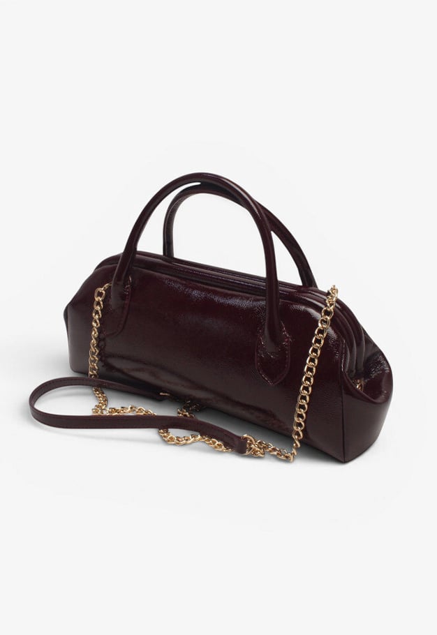 NEW071026 Bordeaux Lak Handtas met Gouden Ketting