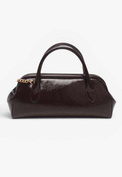 NEW071026 Bordeaux Lak Handtas met Gouden Ketting