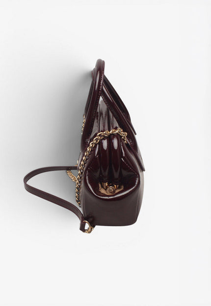 NEW071026 Bordeaux Lak Handtas met Gouden Ketting