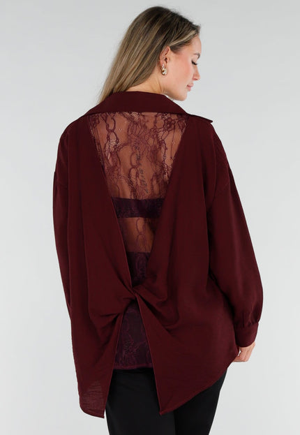 NEW071026 Bordeaux Lange Blouse met Kanten Rug