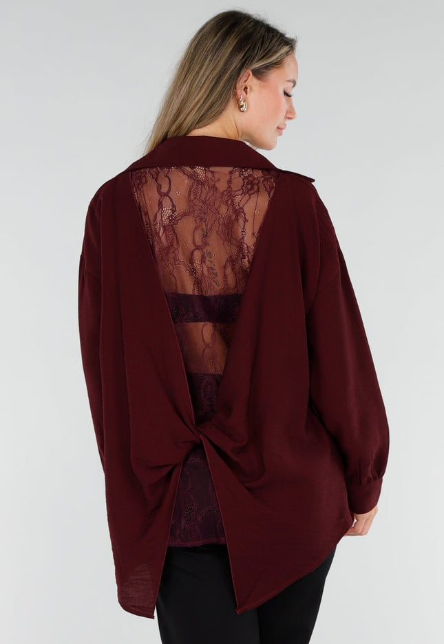 NEW071026 Bordeaux Lange Blouse met Kanten Rug