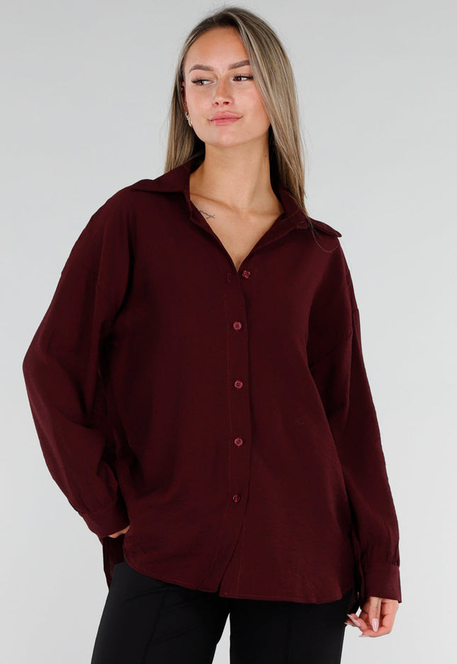 NEW071026 Bordeaux Lange Blouse met Kanten Rug