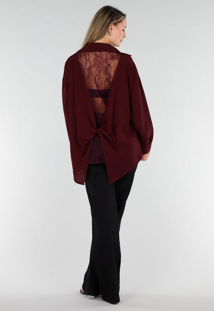 NEW071026 Bordeaux Lange Blouse met Kanten Rug