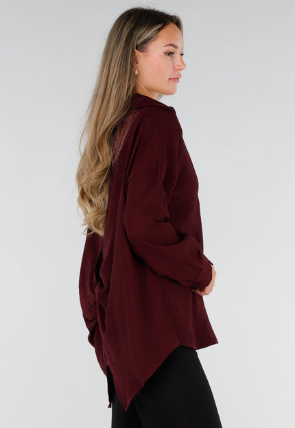NEW071026 Bordeaux Lange Blouse met Kanten Rug